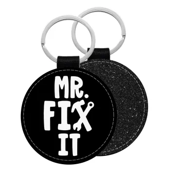 Mr fix it, Μπρελόκ Δερματίνη, στρογγυλό ΜΑΥΡΟ (5cm)