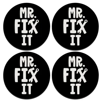 Mr fix it, SET of 4 round wooden coasters (9cm)