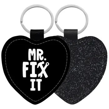 Mr fix it, Μπρελόκ PU δερμάτινο glitter καρδιά ΜΑΥΡΟ