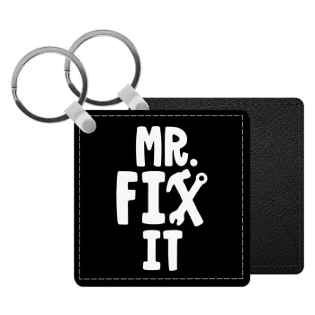 Mr fix it, Μπρελόκ Δερματίνη, τετράγωνο ΜΑΥΡΟ (5x5cm)