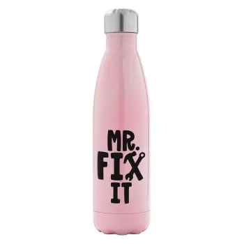 Mr fix it, Μεταλλικό παγούρι θερμός Ροζ Ιριδίζον (Stainless steel), διπλού τοιχώματος, 500ml