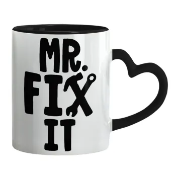 Mr fix it, Κούπα καρδιά χερούλι μαύρη, κεραμική, 330ml