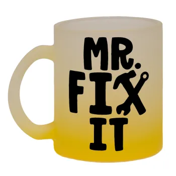Mr fix it, Κούπα γυάλινη δίχρωμη με βάση το κίτρινο ματ, 330ml