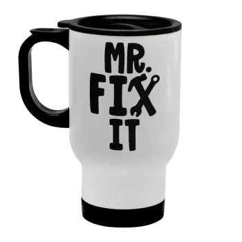 Mr fix it, Stainless steel travel mug with lid, double wall white 450ml