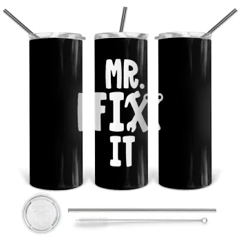 Mr fix it, Tumbler ποτήρι θερμό από ανοξείδωτο ατσάλι 600ml, με μεταλλικό καλαμάκι & βούρτσα καθαρισμού