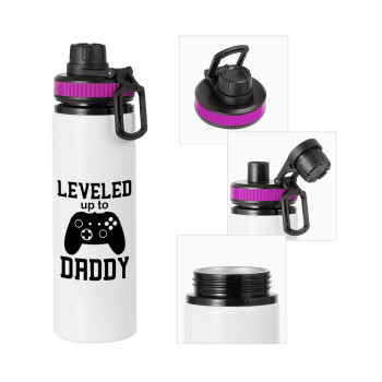 Leveled to Daddy, Metallic water bottle with safety lid, 850ml aluminum