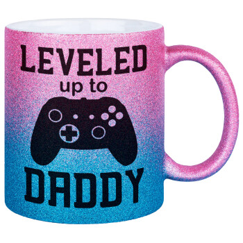 Leveled to Daddy, Κούπα Χρυσή/Μπλε Glitter, κεραμική, 330ml
