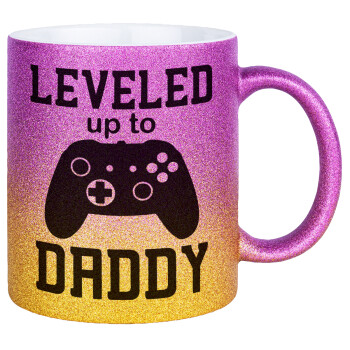 Leveled to Daddy, Κούπα Χρυσή/Ροζ Glitter, κεραμική, 330ml