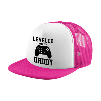 Leveled to Daddy, Καπέλο Ενηλίκων Soft Trucker με Δίχτυ Pink/White (POLYESTER, ΕΝΗΛΙΚΩΝ, UNISEX, ONE SIZE)