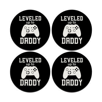 Leveled to Daddy, SET of 4 round wooden coasters (9cm)