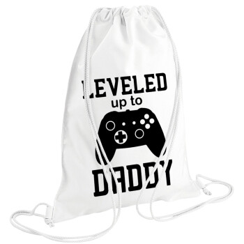Leveled to Daddy, Τσάντα πλάτης πουγκί GYMBAG λευκή (28x40cm)