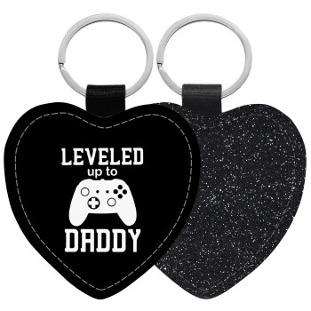 Leveled to Daddy, Μπρελόκ PU δερμάτινο glitter καρδιά ΜΑΥΡΟ