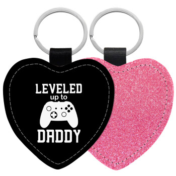Leveled to Daddy, Μπρελόκ PU δερμάτινο glitter καρδιά ΡΟΖ
