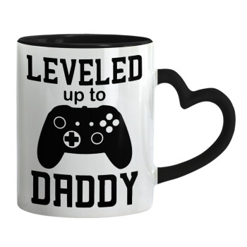 Leveled to Daddy, Mug heart black handle, ceramic, 330ml