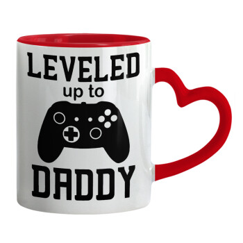 Leveled to Daddy, Mug heart red handle, ceramic, 330ml