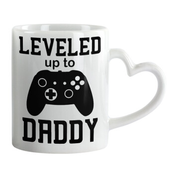 Leveled to Daddy, Mug heart handle, ceramic, 330ml