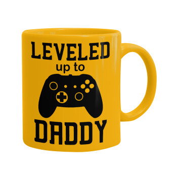 Leveled to Daddy, Ceramic coffee mug yellow, 330ml (1pcs)