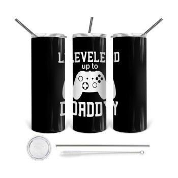 Leveled to Daddy, Tumbler stainless steel 600ml, with metal straw & cleaning brush