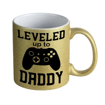 Leveled to Daddy, Κούπα Χρυσή Glitter που γυαλίζει, κεραμική, 330ml