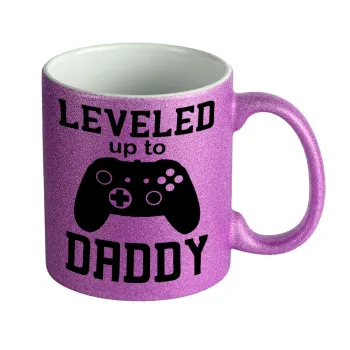 Leveled to Daddy, Κούπα Μωβ Glitter που γυαλίζει, κεραμική, 330ml
