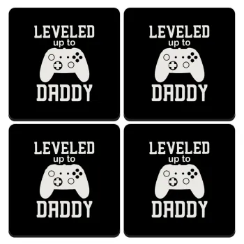 Leveled to Daddy, ΣΕΤ 4 Σουβέρ ξύλινα τετράγωνα (9cm)