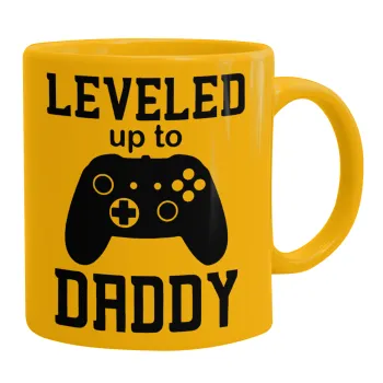 Leveled to Daddy, Ceramic coffee mug yellow, 330ml