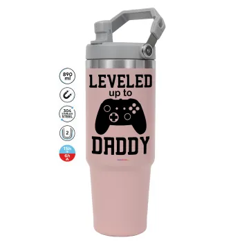 Leveled to Daddy, Pink color, 890ml (30oz) stainless Steel Tumbler with Handle