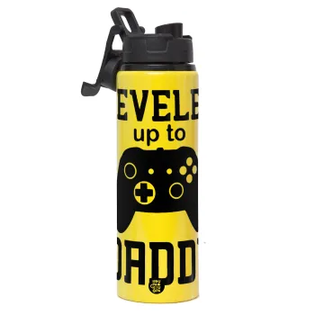 Leveled to Daddy, Μεταλλικό παγούρι νερού με καπάκι ασφαλείας, αλουμινίου 850ml