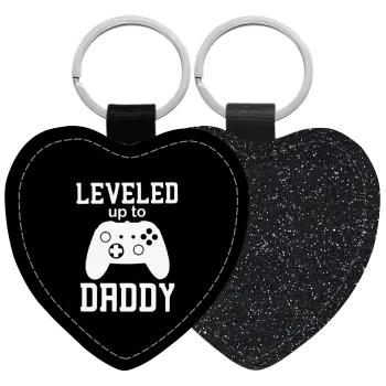 Leveled to Daddy, Μπρελόκ PU δερμάτινο glitter καρδιά ΜΑΥΡΟ
