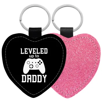 Leveled to Daddy, Μπρελόκ PU δερμάτινο glitter καρδιά ΡΟΖ
