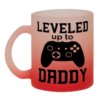 Leveled to Daddy, Κούπα γυάλινη δίχρωμη με βάση το κόκκινο ματ, 330ml