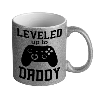 Leveled to Daddy, Κούπα Ασημένια Glitter που γυαλίζει, κεραμική, 330ml