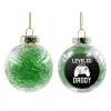 Transparent Christmas tree ball ornament with green filling 8cm