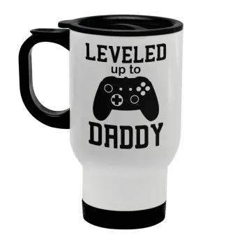 Leveled to Daddy, Κούπα ταξιδιού ανοξείδωτη με καπάκι, διπλού τοιχώματος (θερμό) λευκή 450ml