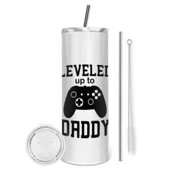 Leveled to Daddy, Tumbler stainless steel 600ml, with metal straw & cleaning brush