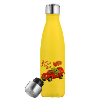Yoda, happy valentines day (xoxo), Yellow Stainless Steel Metallic Thermos, double-walled, 500ml