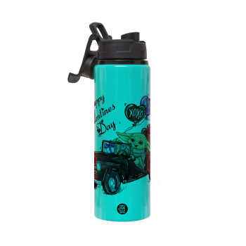 Yoda, happy valentines day (xoxo), Metallic water bottle with safety lid, 850ml aluminum
