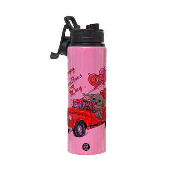 Yoda, happy valentines day (xoxo), Μεταλλικό παγούρι νερού με καπάκι ασφαλείας, αλουμινίου 850ml
