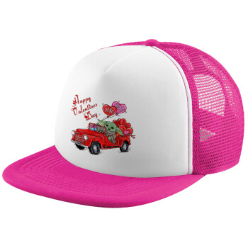 Yoda, happy valentines day (xoxo), Καπέλο Ενηλίκων Soft Trucker με Δίχτυ Pink/White (POLYESTER, ΕΝΗΛΙΚΩΝ, UNISEX, ONE SIZE)