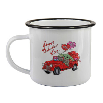 Yoda, happy valentines day (xoxo), Κούπα εμαγιέ με μαύρο χείλος 360ml