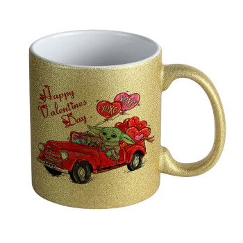 Yoda, happy valentines day (xoxo), Κούπα Χρυσή Glitter που γυαλίζει, κεραμική, 330ml