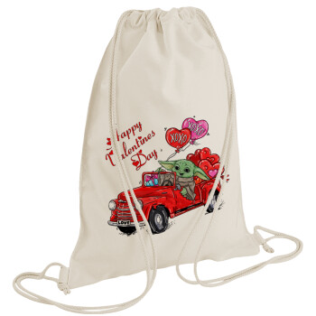 Yoda, happy valentines day (xoxo), Backpack bag GYMBAG natural (28x40cm)