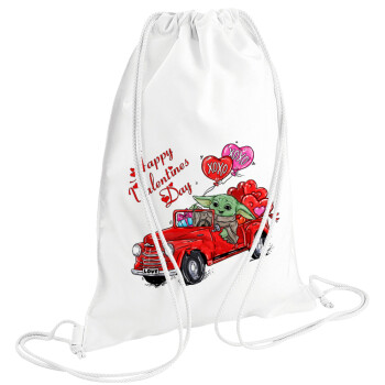 Yoda, happy valentines day (xoxo), Τσάντα πλάτης πουγκί GYMBAG λευκή (28x40cm)
