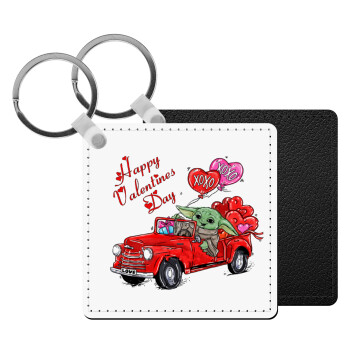 Yoda, happy valentines day (xoxo), Μπρελόκ Δερματίνη, τετράγωνο ΜΑΥΡΟ (5x5cm)