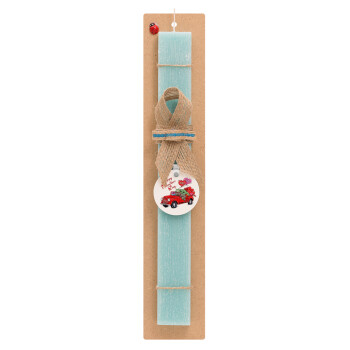 Yoda, happy valentines day (xoxo), Easter Set, wooden keychain & aromatic flat Easter candle (30cm) (TURQUOISE)