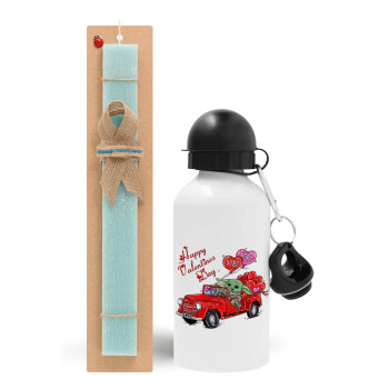 Yoda, happy valentines day (xoxo), Easter Set, metallic aluminum water bottle (500ml) & scented flat candle (30cm) (TURQUOISE)
