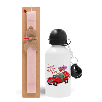 Yoda, happy valentines day (xoxo), Easter Set, metallic aluminum bottle (500ml) & aromatic flat Easter candle (30cm) (PINK)