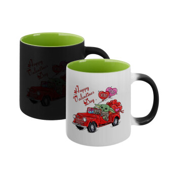 Yoda, happy valentines day (xoxo), Κούπα Μαγική εσωτερικό πράσινο, κεραμική 330ml που αλλάζει χρώμα με το ζεστό ρόφημα