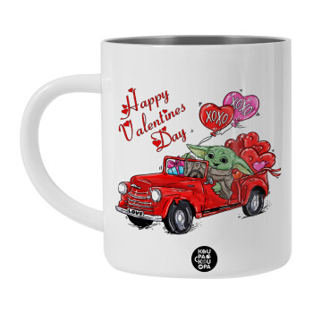 Yoda, happy valentines day (xoxo), Λευκή Ανοξείδωτη Μεταλλική Κούπα 450ml - Διπλού Τοιχώματος 