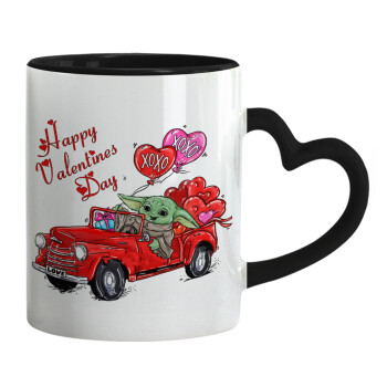 Yoda, happy valentines day (xoxo), Κούπα καρδιά χερούλι μαύρη, κεραμική, 330ml